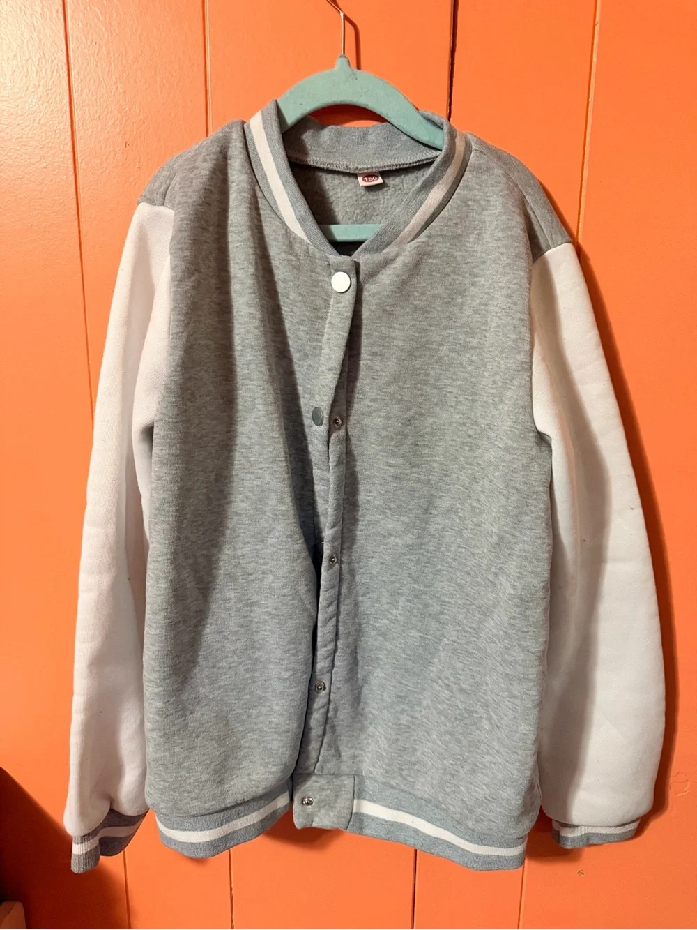 Kids K-POP Graphic Baseball Jacket - Gray & White